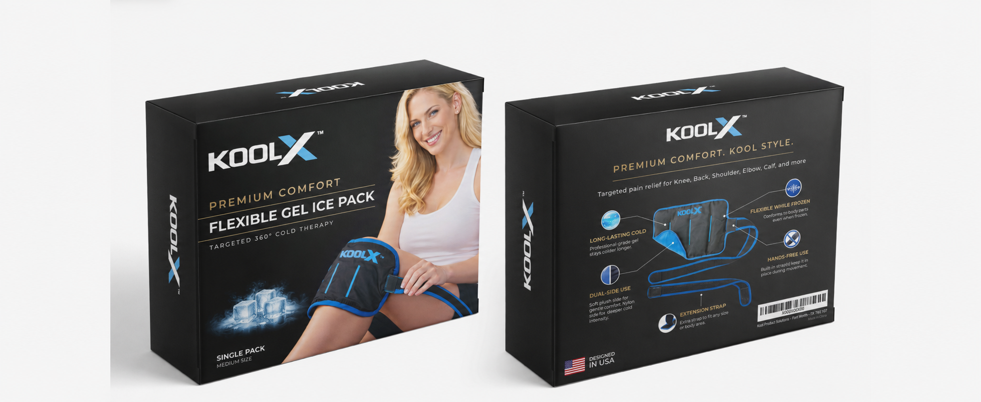 Premium Gel Ice Packs for Injuries Reusable, Flexible Cold Wraps with Straps, Soft Plush & Nylon Sides, Extension Strap, Ice Pack for Knee, Back, Shoulder, Elbow & Calf - Medium