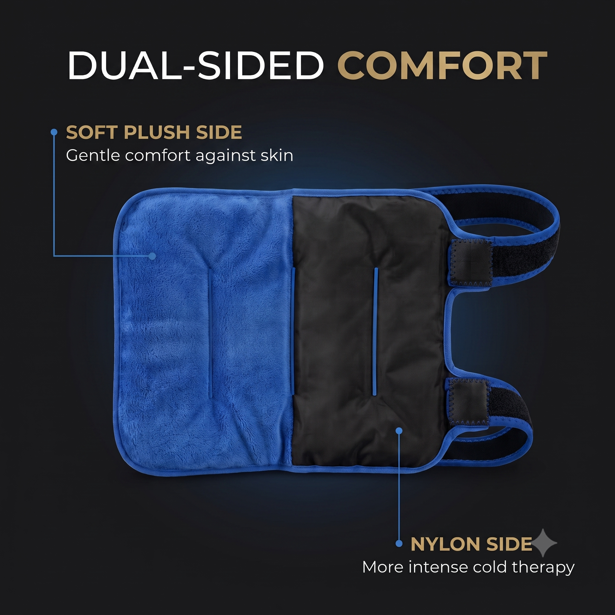 Premium Gel Ice Packs for Injuries Reusable, Flexible Cold Wraps with Straps, Soft Plush & Nylon Sides, Extension Strap, Ice Pack for Knee, Back, Shoulder, Elbow & Calf - Large