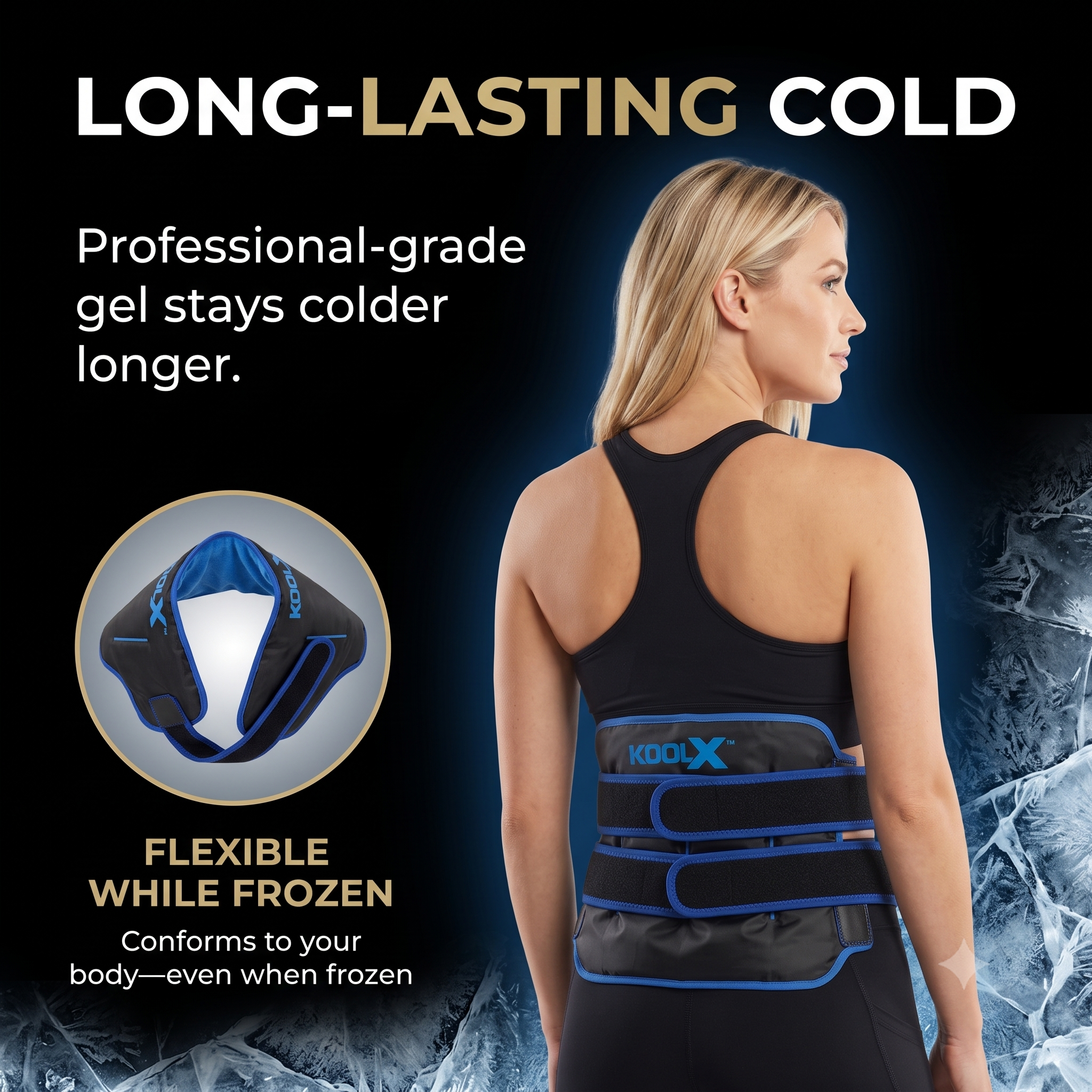 Premium Gel Ice Packs for Injuries Reusable, Flexible Cold Wraps with Straps, Soft Plush & Nylon Sides, Extension Strap, Ice Pack for Knee, Back, Shoulder, Elbow & Calf - Large